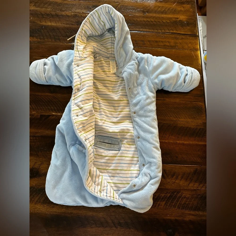 Carter’s Baby Blue Plush Bunting Pram Coat 6-9M Bear Car Hooded